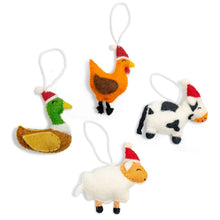 Load image into Gallery viewer, Felt Farm Animal Santa Hat Ornaments