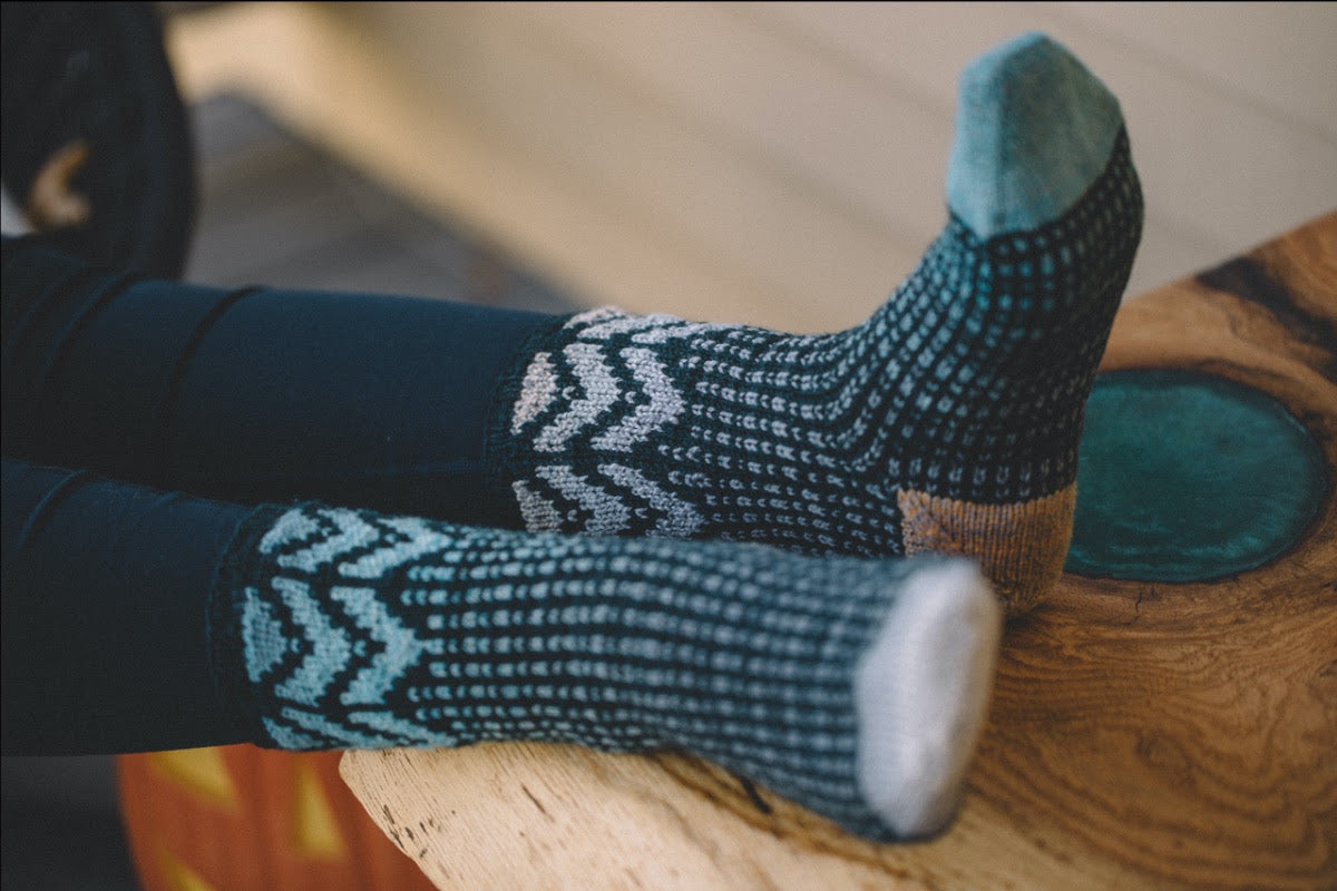 Blue/Grey, Geometric Fairisle Mens Sock