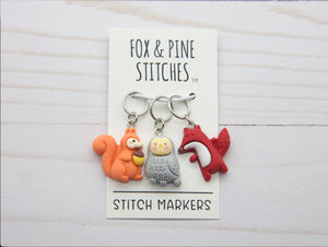 Fox and Pine Stitch Markers